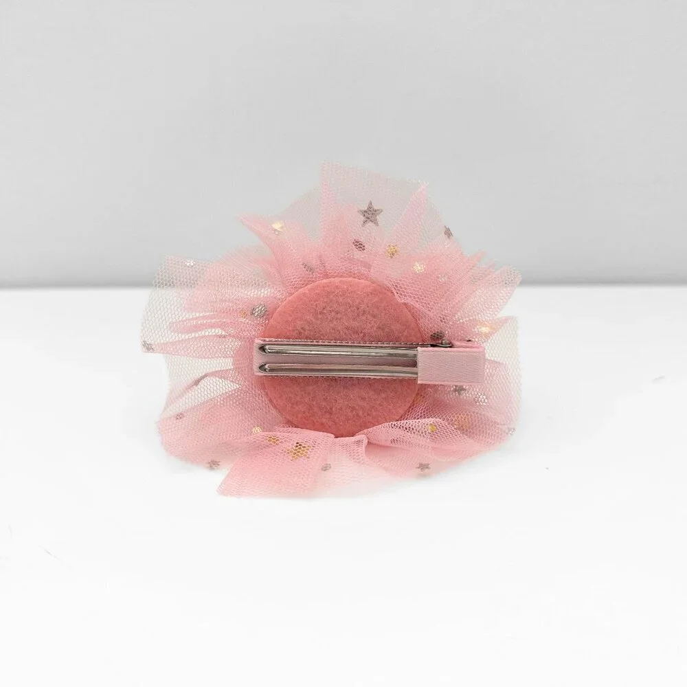 NWT Cute Princess Happy Birthday Hat Girls Hair Clip Pink & Gold Glitter Tulle